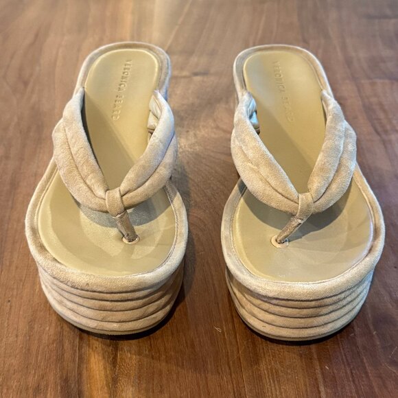 Veronica Beard tan Geno Suede Platform Thong Wedge Sandals - Picture 2 of 8